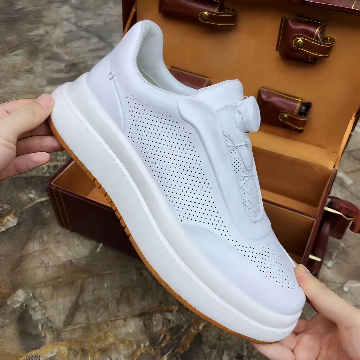 New style genuine leather breathable popcorn lightweight men's sports shoes