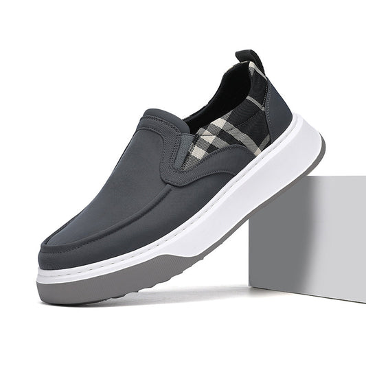 Runeasily Slip-On Platform Sneakers for Men - Comfortable Casual Loafers with Plaid Detail, Thick Sole Walking Shoes