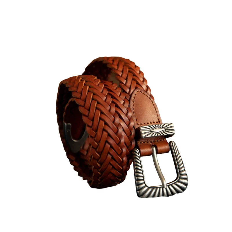 Unisex Fashion Vintage Braided Cowhide Leather Belt