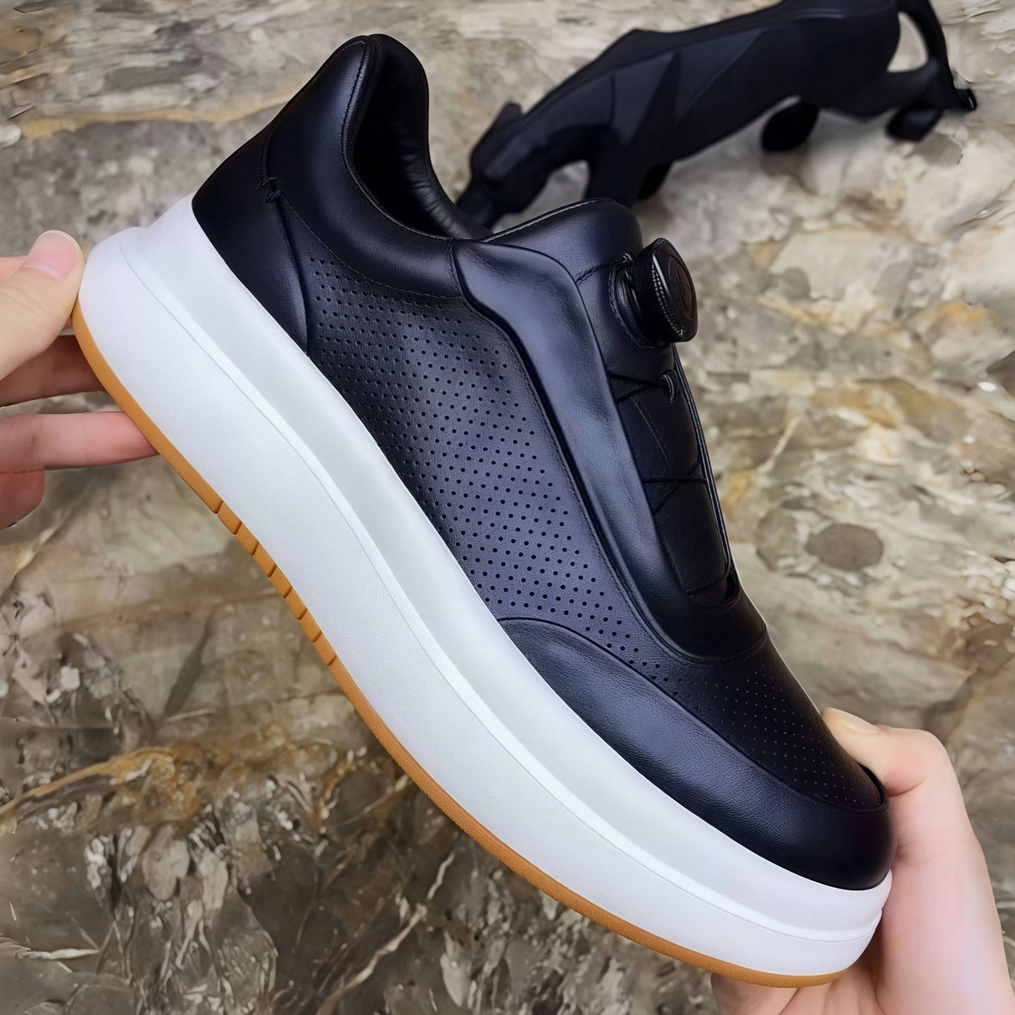 New style genuine leather breathable popcorn lightweight men's sports shoes