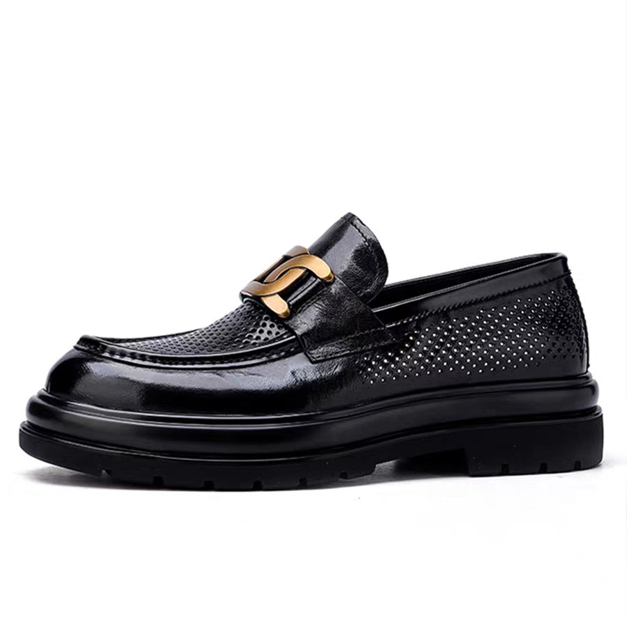 Premium Perforated Leather Slip-On Loafers - Business Casual Elegance with All-Day Comfort