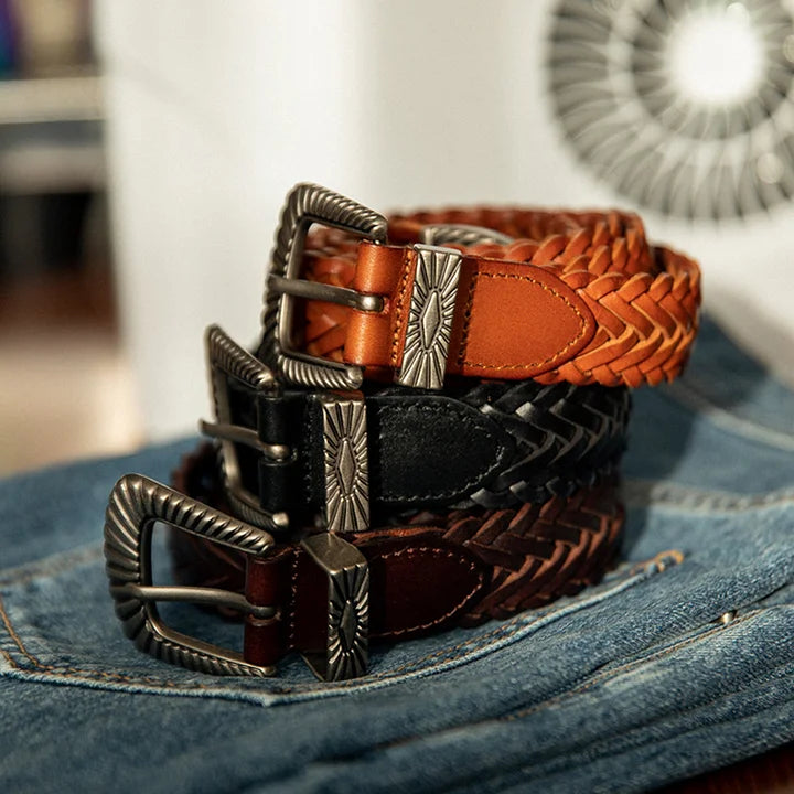 Unisex Fashion Vintage Braided Cowhide Leather Belt