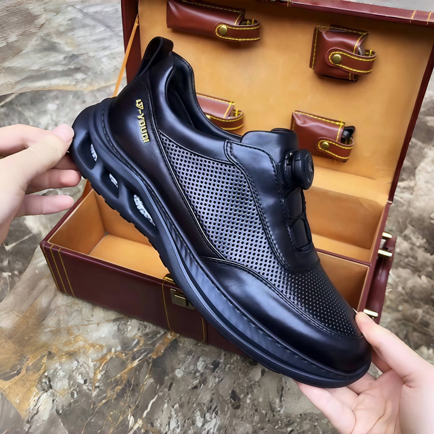 New style genuine leather breathable popcorn lightweight men's sports shoes