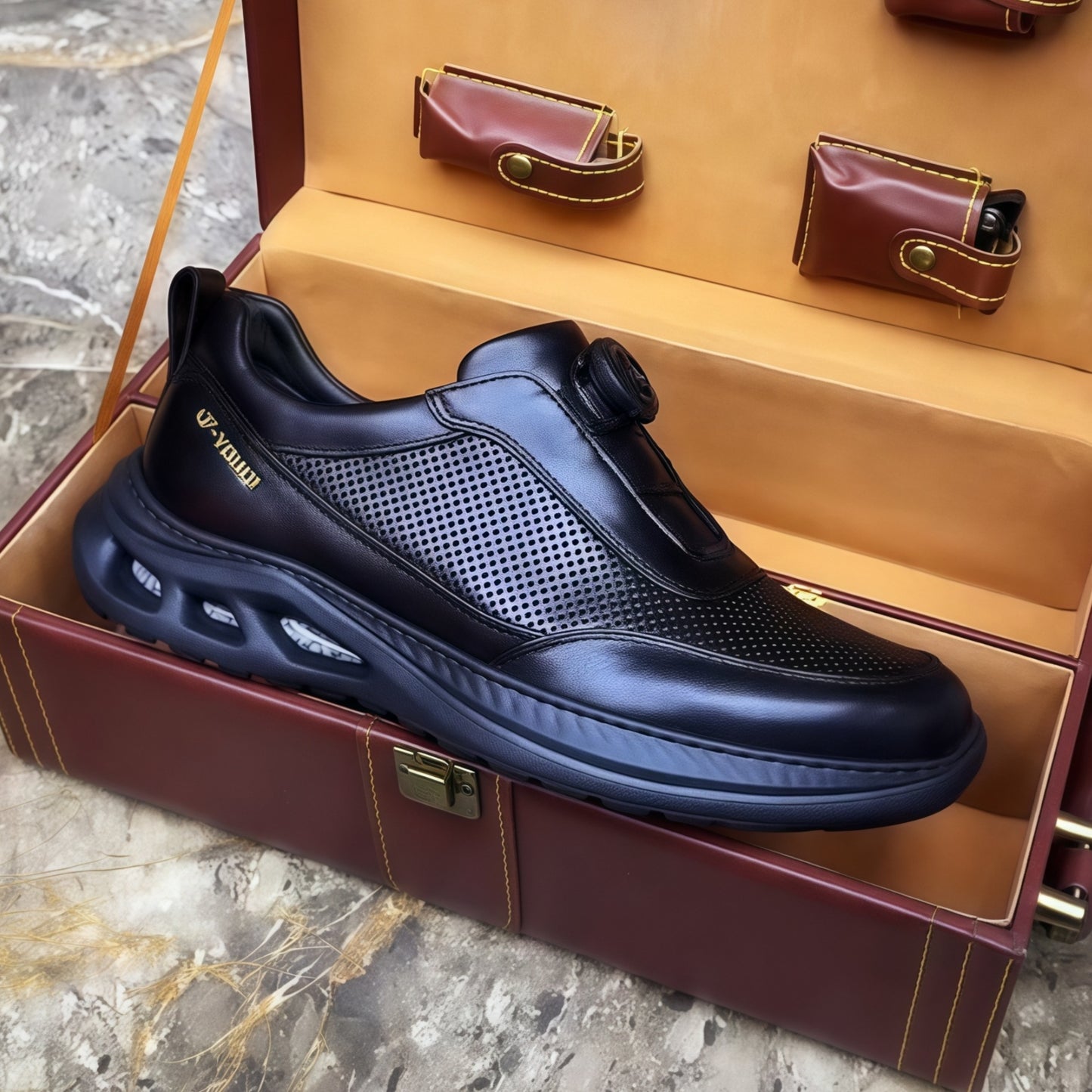New style genuine leather breathable popcorn lightweight men's sports shoes