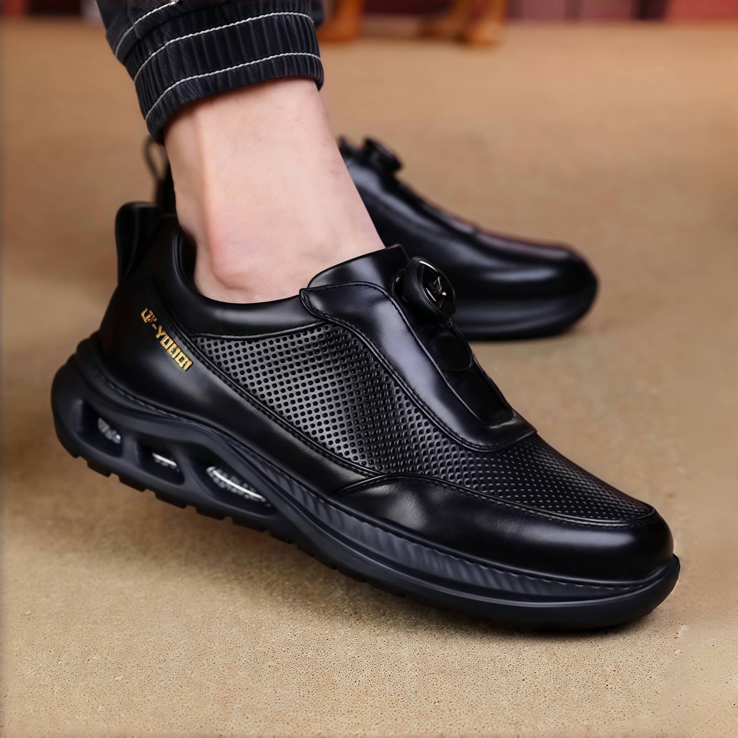 New style genuine leather breathable popcorn lightweight men's sports shoes