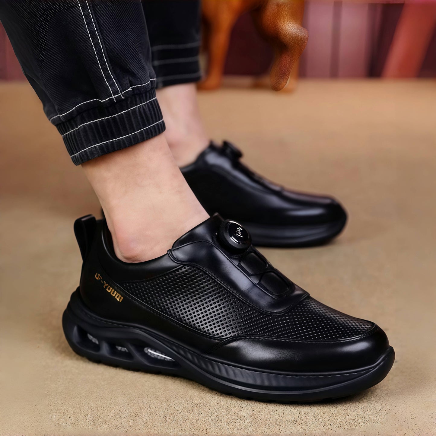 New style genuine leather breathable popcorn lightweight men's sports shoes
