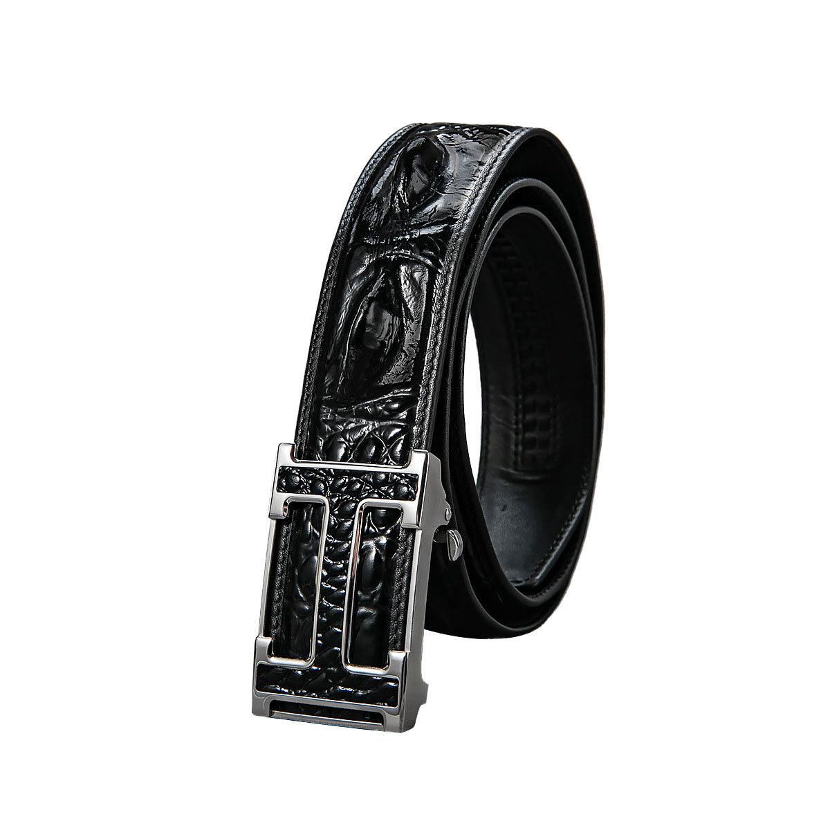 High-end first-layer cowhide H-buckle crocodile pattern men's business belt