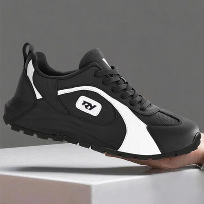 Italy Men's Breathable Casual Sneakers-Genuine Top Grain Leather Soft Soled Running Shoes