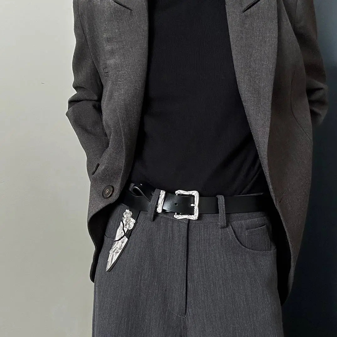 Luxury retro metal carved leather belt