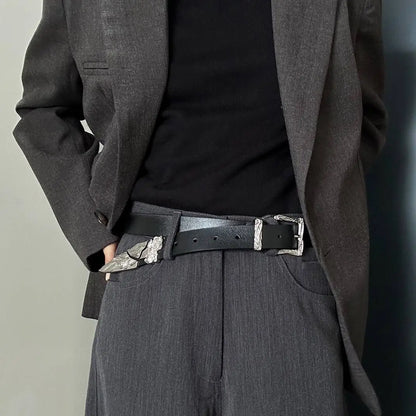 Luxury retro metal carved leather belt