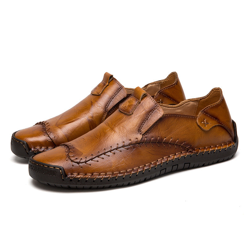 Men's business leather shoes with breathable foot cover, hand-sewn retro casual shoes