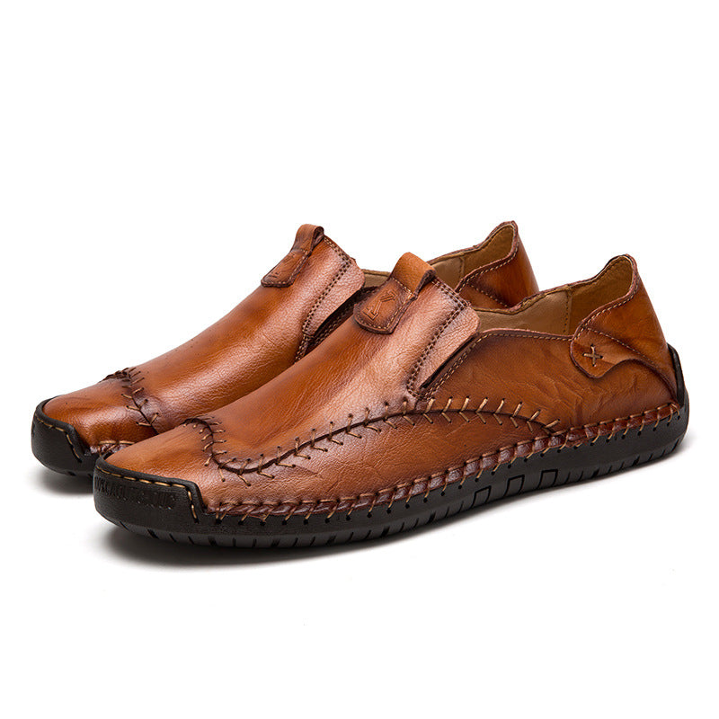 Men's business leather shoes with breathable foot cover, hand-sewn retro casual shoes