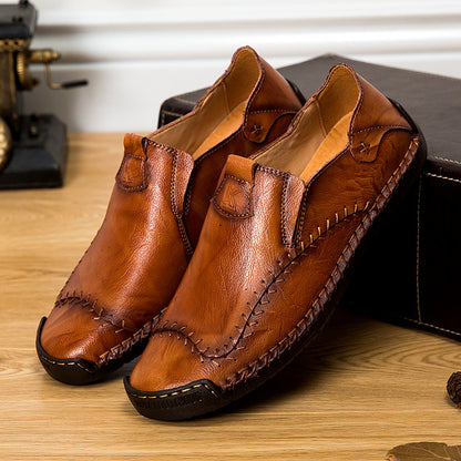 Men's business leather shoes with breathable foot cover, hand-sewn retro casual shoes
