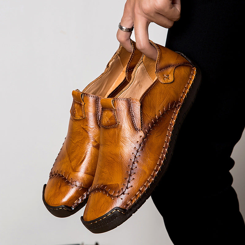 Men's business leather shoes with breathable foot cover, hand-sewn retro casual shoes