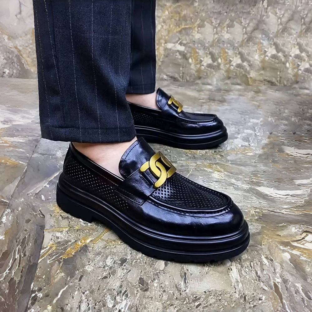 New high-end genuine leather perforated business British casual soft sole loafers（Pre-sale）