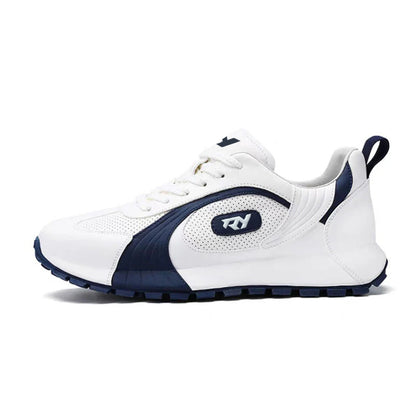 Italy Men's Breathable Casual Sneakers-Genuine Top Grain Leather Soft Soled Running Shoes