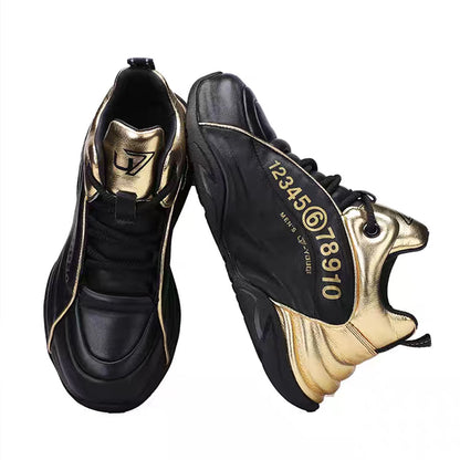 New Genuine Leather Chunky Dad Sneakers for Men - Premium Thick-Soled Casual Sports Shoes with First-Layer Cowhide