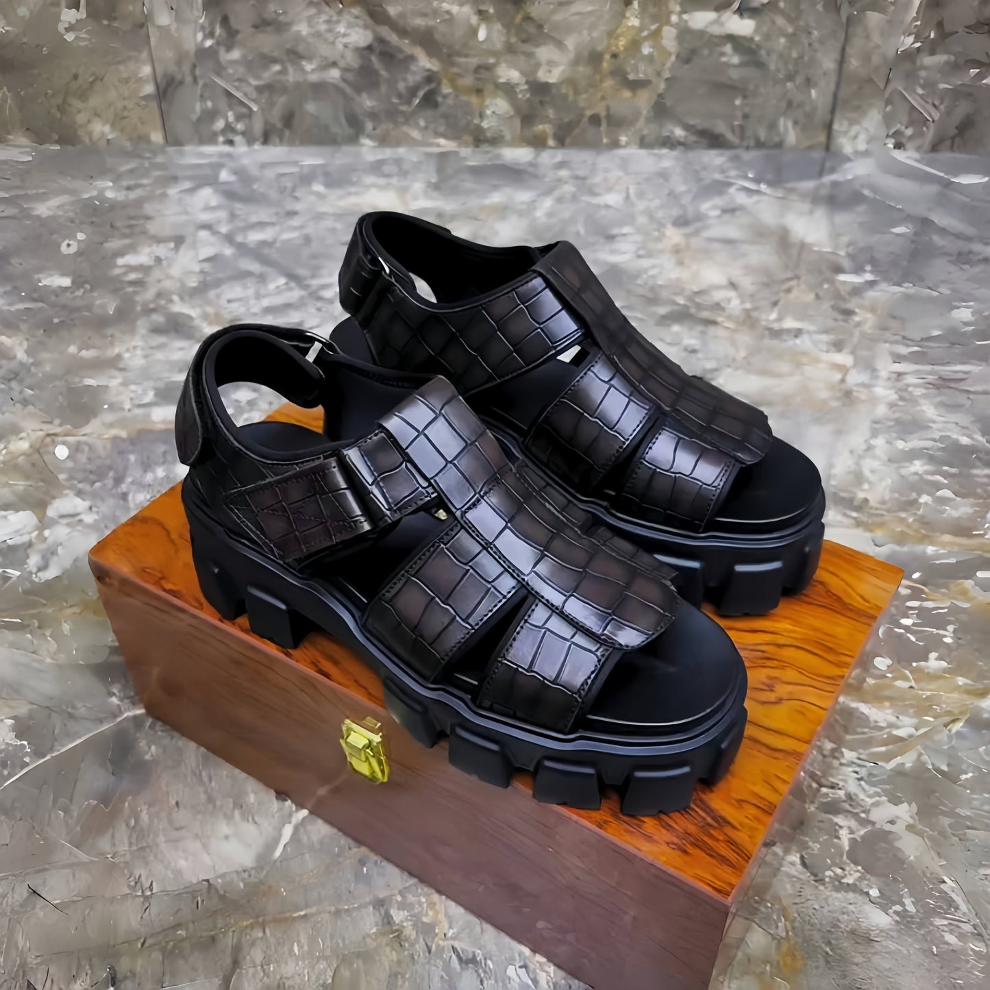 Leather Platform Slides – Trendy Height-Boost Sandals