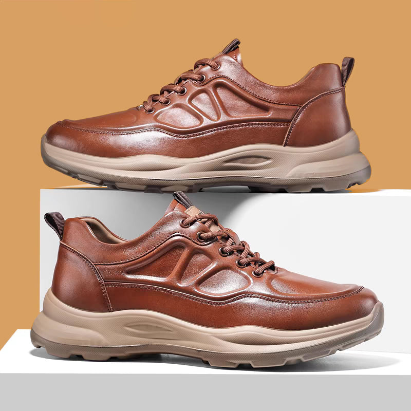 Men's Wide Leather Sneakers – Thick Lifting Sole
