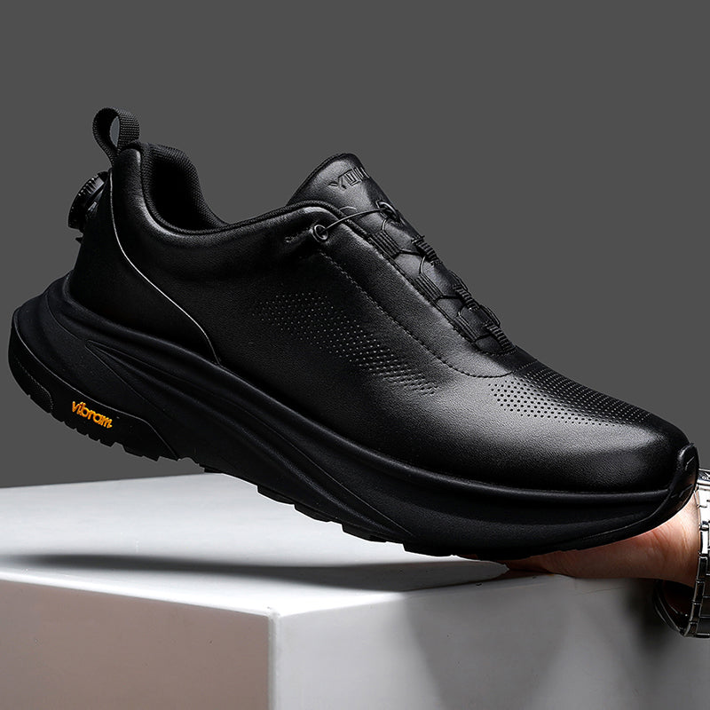 New thick-soled black leather rotating button running shoes