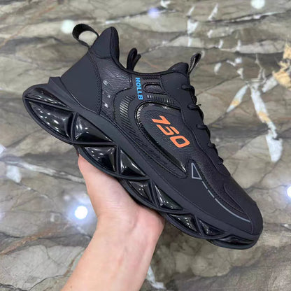 Italy Men's Breathable Casual Sneakers-Genuine Top Grain Leather Soft Soled Running Shoes