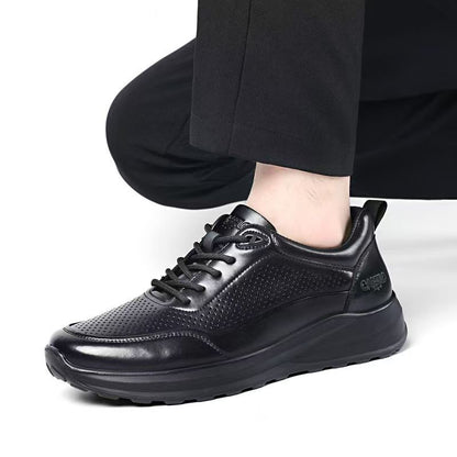New Men's Genuine Leather Hybrid Office Sneakers - Breathable Perforated Design & Cloud Cushion Midsole for Business Casual & Travel