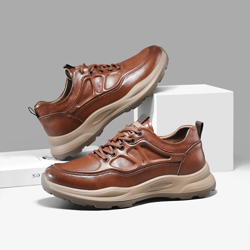 Men's Wide Leather Sneakers – Thick Lifting Sole