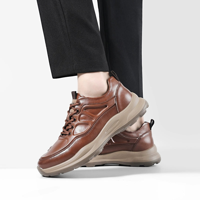 Men's Wide Leather Sneakers – Thick Lifting Sole