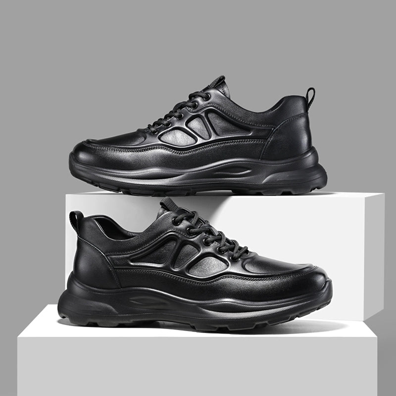 Men's Wide Leather Sneakers – Thick Lifting Sole