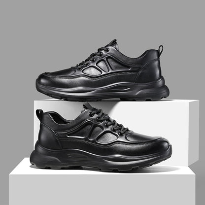 Men's Wide Leather Sneakers – Thick Lifting Sole