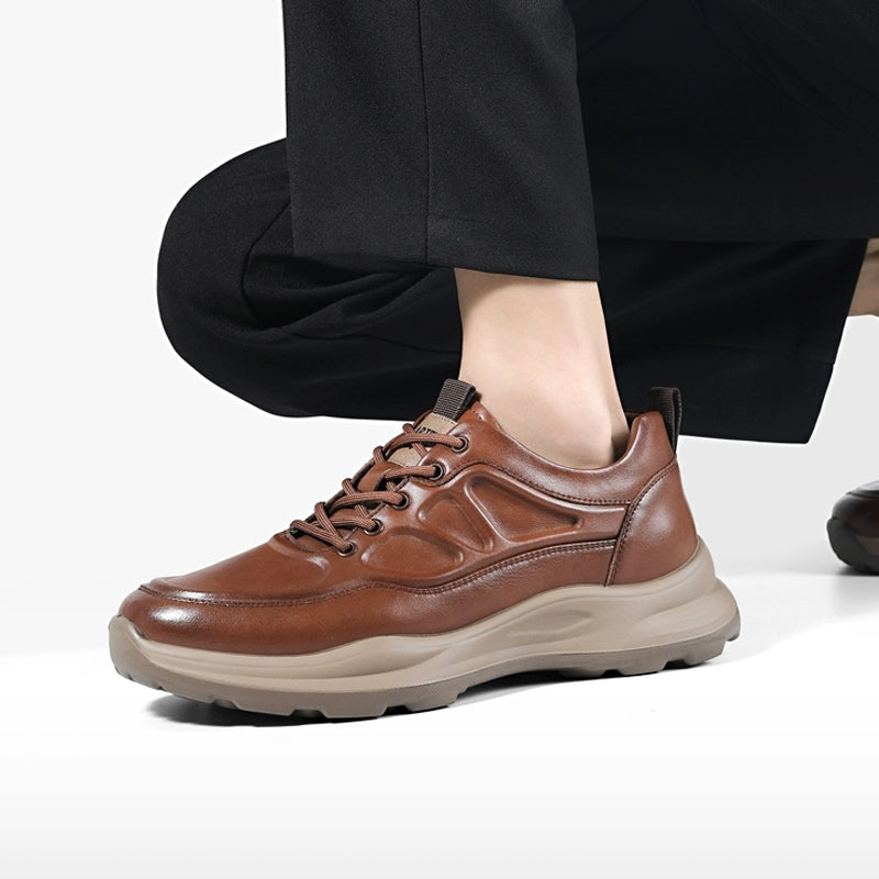 Men's Wide Leather Sneakers – Thick Lifting Sole