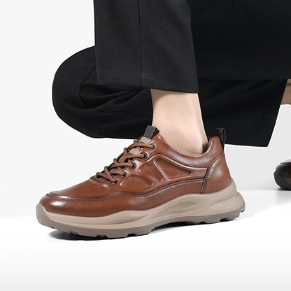 Men's Wide Leather Sneakers – Thick Lifting Sole