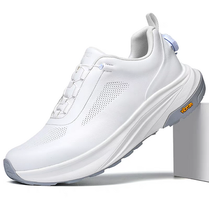 Neue Laufschuhe aus schwarzem Leder mit dicker Sohle und drehbarem Knopf 