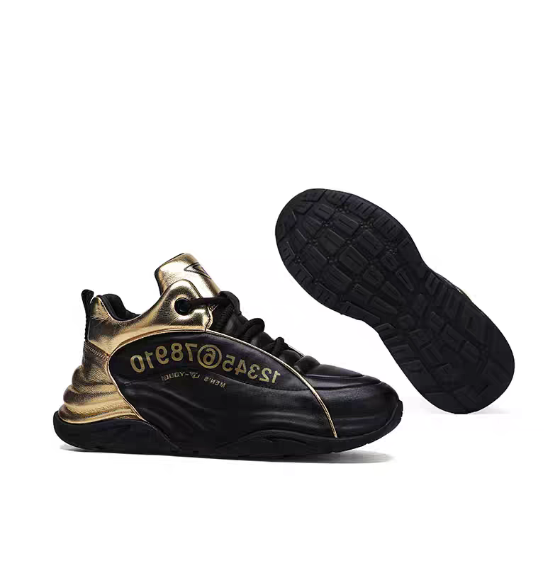 New Genuine Leather Chunky Dad Sneakers for Men - Premium Thick-Soled Casual Sports Shoes with First-Layer Cowhide