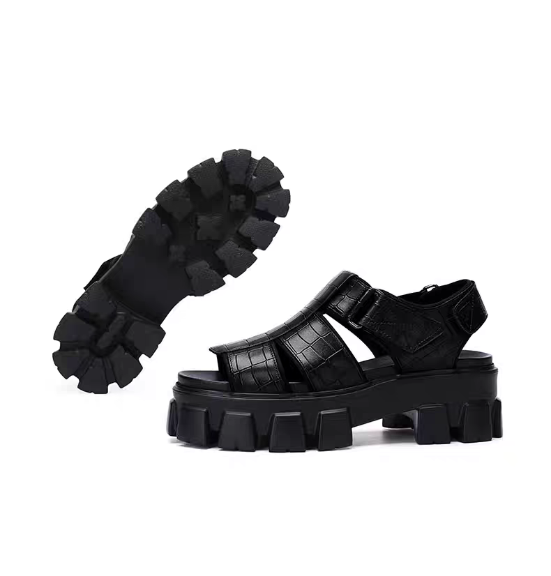 Leather Platform Slides – Trendy Height-Boost Sandals
