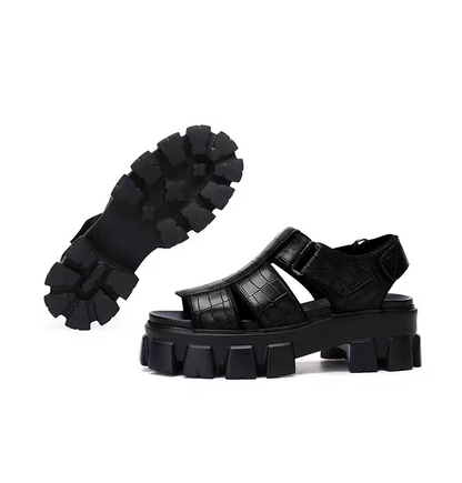 Leather Platform Slides – Trendy Height-Boost Sandals