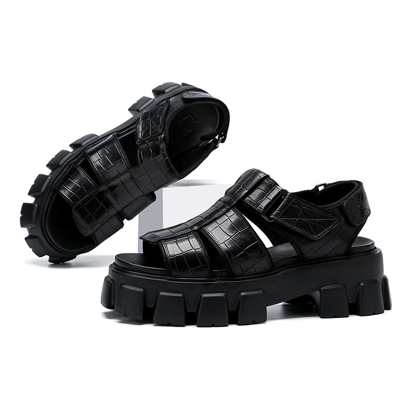 Leather Platform Slides – Trendy Height-Boost Sandals