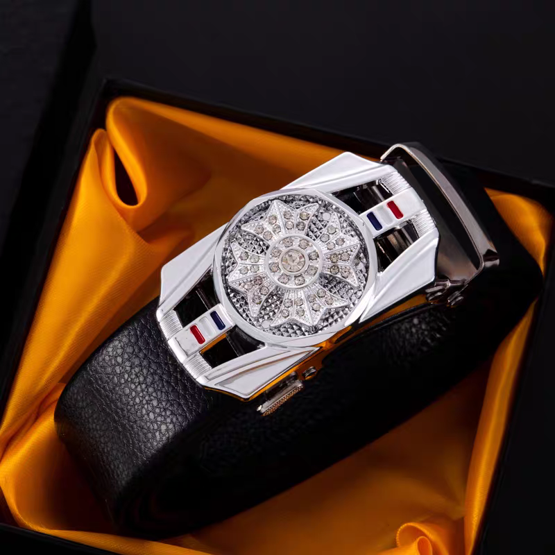 Luxury rhinestone rotating men's belt automatic buckle belt