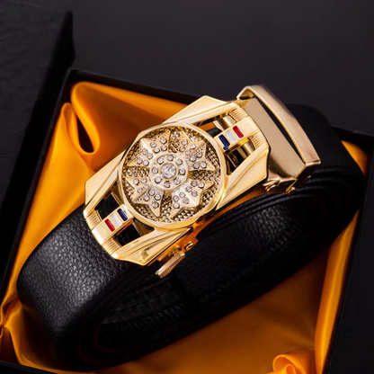 Luxury rhinestone rotating men's belt automatic buckle belt