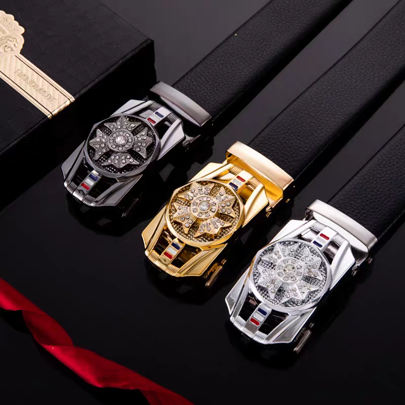 Luxury rhinestone rotating men's belt automatic buckle belt