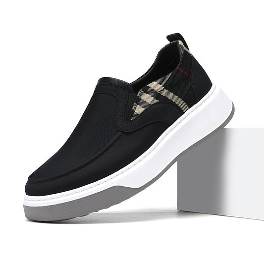 Runeasily Slip-On Platform Sneakers for Men - Comfortable Casual Loafers with Plaid Detail, Thick Sole Walking Shoes