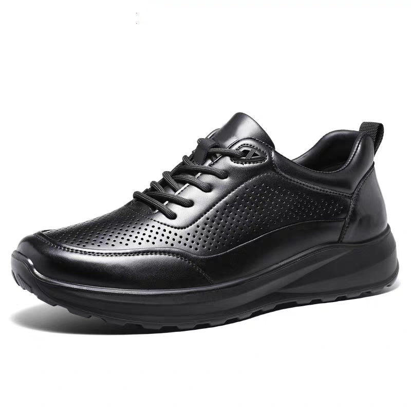 New Men's Genuine Leather Hybrid Office Sneakers - Breathable Perforated Design & Cloud Cushion Midsole for Business Casual & Travel