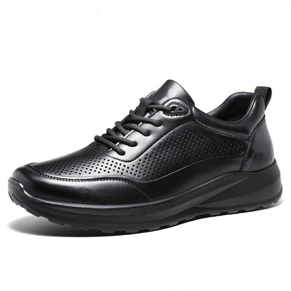 New Men's Genuine Leather Hybrid Office Sneakers - Breathable Perforated Design & Cloud Cushion Midsole for Business Casual & Travel