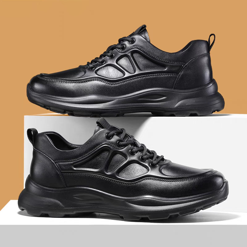 Men's Wide Leather Sneakers – Thick Lifting Sole