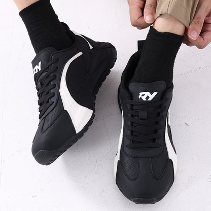 Italy Men's Breathable Casual Sneakers-Genuine Top Grain Leather Soft Soled Running Shoes