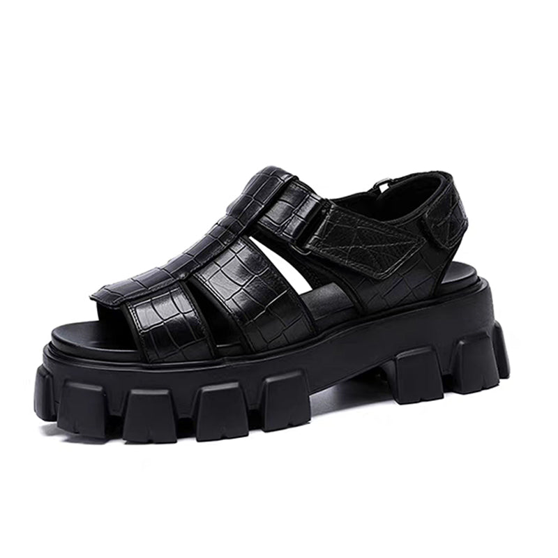 Leather Platform Slides – Trendy Height-Boost Sandals