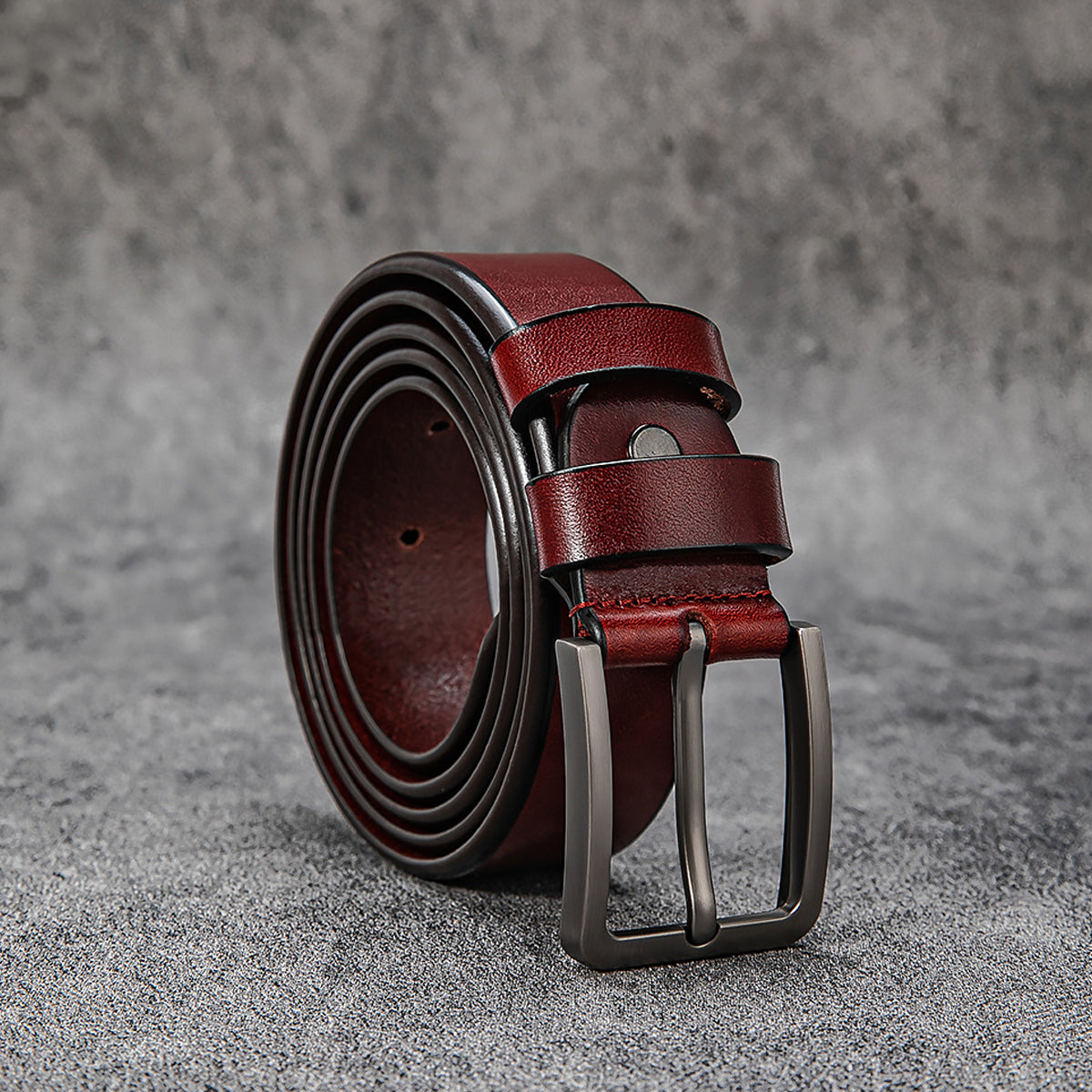 Vintage Top Grain Leather Belt for Men with Pin Buckle - Jeans Belt in Waxed Finish