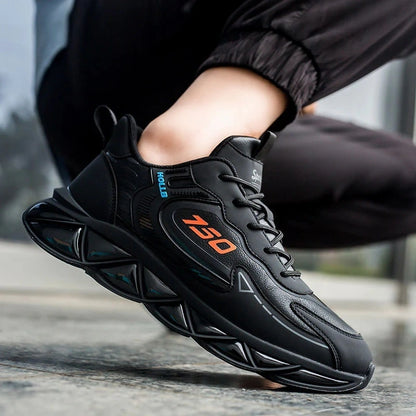 Italy Men's Breathable Casual Sneakers-Genuine Top Grain Leather Soft Soled Running Shoes