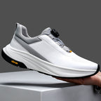 New thick-soled black leather rotating button running shoes
