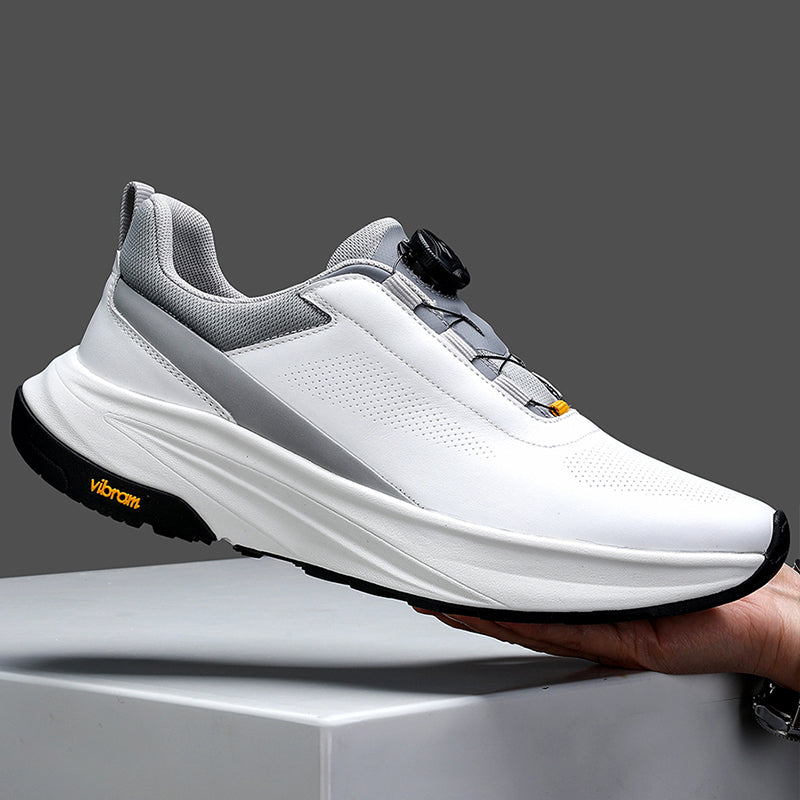 New thick-soled black leather rotating button running shoes
